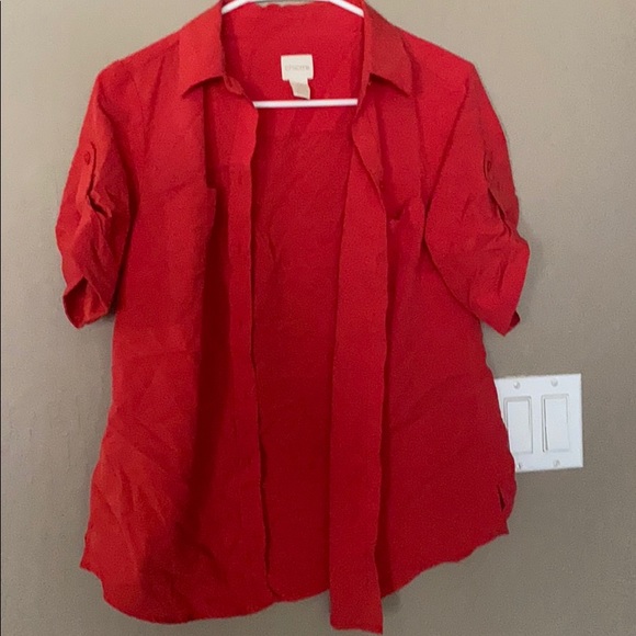 Red short sleeve button down - Picture 1 of 2